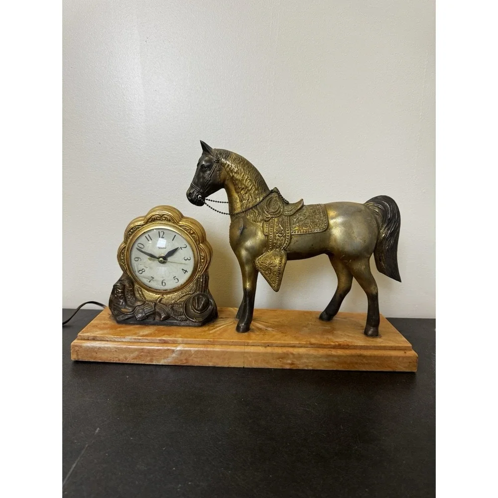 Vintage United Clock Corp Horse Mantel Clock Western Boho Model 310